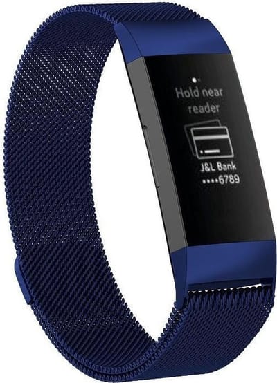 By Qubix - Compatible Fitbit bandje - geschikt voor Fitbit Charge 3 - Fitbit Charge 4 milanese bandje - Maat: Small - Donkerblauw - Horlogeband - smartwatchbandje