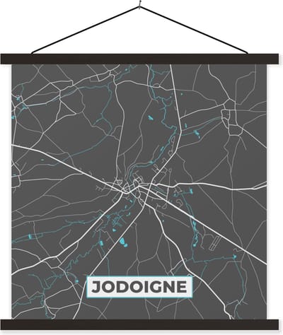 Posterhanger incl. Poster 60x60 cm - Schoolplaat - Stadskaart – Grijs - Kaart – Jodoigne – België – Plattegrond - Textielposter - Zwarte latten - Stadskaart