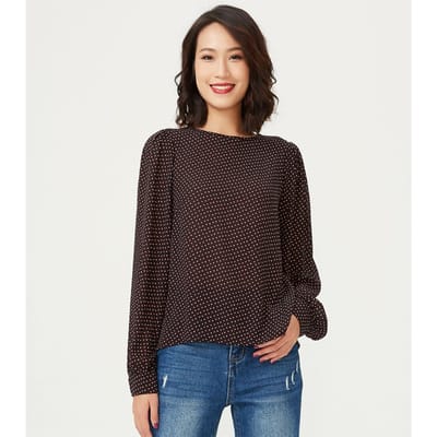 Ronde nek blouse en mini vierkante prints