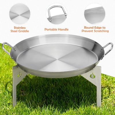 Paellapan 47 cm met Afneembare Poten voor Solo Stove Bonfire - RVS Bakplaat voor Vuurkorf 49,5 cm - Geschikt voor Open Vuur en Gasfornuis - Solo Stove Accessoires
