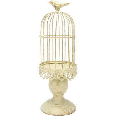 Vogelkooi Kaarsenhouder Decoratieve Vogelkooien Metalen Kandelaar Retro Shabby Kaarsenhouder voor Thuis beige