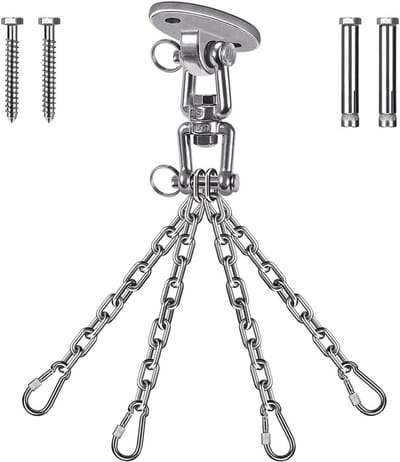 Zware Swing Haak Ketting Hangstoel Kit met RVS 304, 360° Schommel Hangers, Inclusief 4 Kettingen en 4 Karabiners voor Stevige Bevestiging