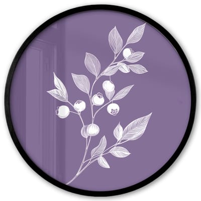 Poster in lijst Rond - Fotolijst 40x40 cm - Posters - Tak - Sierlijk - Bladeren - Minimalistisch - Ronde posterlijst zwart - Decoratie - Wanddecoratie woonkamer - Muurdecoratie slaapkamer