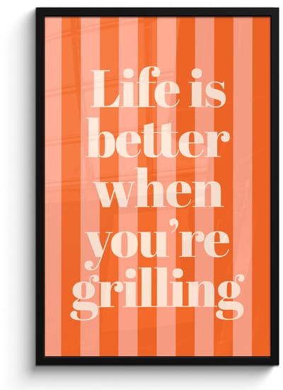Poster in lijst - Fotolijst 60x90 cm - Posters - Tekst - Gestreept - Oranje - Zomer - Posterlijst zwart - Decoratie - Wanddecoratie woonkamer - Muurdecoratie slaapkamer