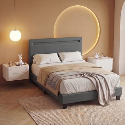 Bealife BF27 Bed - 90 x 200 cm - LED-verlichting - Hoofdbord en lattenbodem - Donkergrijs