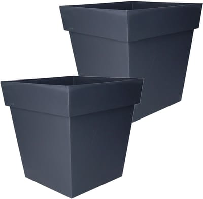 EDA Bloempot Toscane vierkant - 2x stuks - kunststof - antraciet grijs - L32 x B32 x H32 cm - 22 liter - Bloempotten/plantenpotten