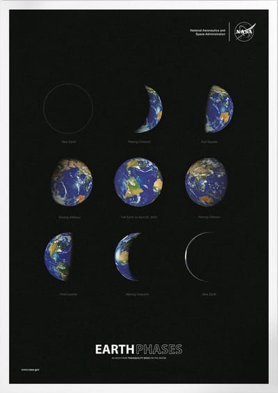 Nine Phases Of Earth From Tranquility Base | Space, Astronomie & Ruimtevaart Poster | A3: 30x40 cm