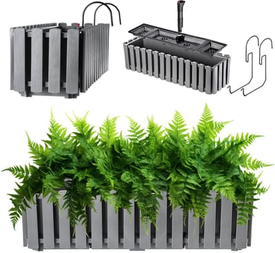 KADAX Bloembak, balkonpot in 2 maten en 4 kleuren, bloempot in lattenlook, plantenbak in landelijke stijl, plantenbak met rubberen kurken, 60 cm, grijs
