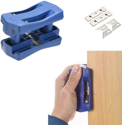 1 stuk - Handmatig afkortgereedschap voor houtbewerking - Handmatige trimmer - Handmatige houtbewerkingsschaaf - Kantenlijmer - met een set messen - Blauw - 10,5*6*5cm - Geschikt voor PVC en hout