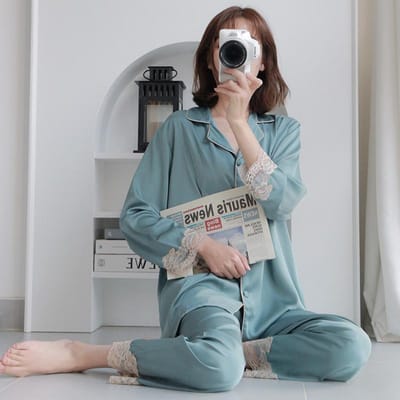 Pyjama Set Dames Nachtkleding Shirt Broek Casual Pijamas Loungekleding Lente Zomer Nieuwe Huiskleding Nachtkleding XL gray