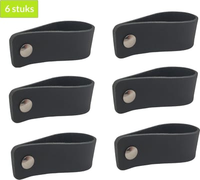 Leren Handgreep Zwart - 6 stuks - Voor keukenkastjes & Deurtjes - Leren Greepjes Handvaten Kast - Meubelgrepen