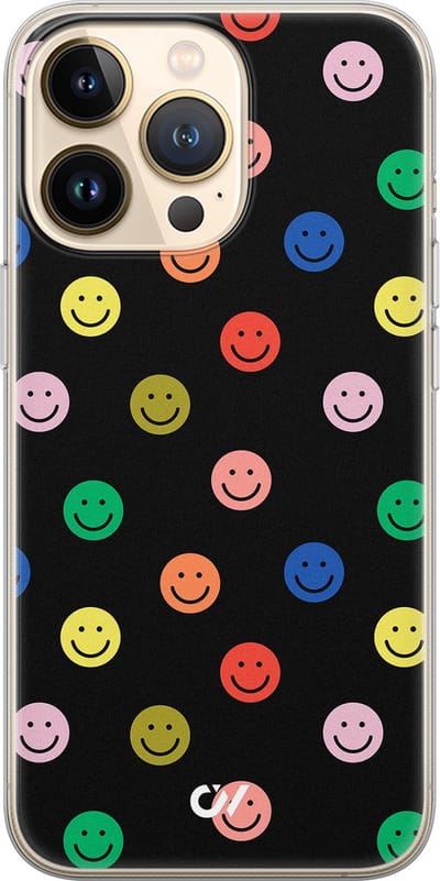 Hoesje geschikt voor Apple iPhone 13 Pro - Retro Smileys - - Zwart - Apple Soft Case Telefoonhoesje - TPU Back Cover - Casevibes