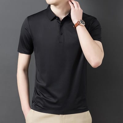 Nieuwe Zomerproducten, Naadloos en Spoorloos Korte Mouwen Heren Effen Kleur Modieuze Casual Kraag Middelbare Leeftijd Heren T-shirts 4XL black