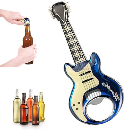 Flessenopener voor bier - Grappige gitaarvorm, magnetisch, roestvrij staal, draagbaar en duurzaam - Perfect cadeau voor muzikanten en bierliefhebbers, ideaal voor thuis, pub en buitenactiviteiten