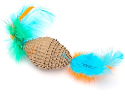 Nobleza Kattenspeelgoed met Veren - Kartonnen Kattenspeeltje - Speelgoed voor Katten en Kittens - Gerecycled Karton - Ovaal - 15 cm