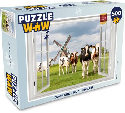 Puzzel Doorkijk - Koe - Molen - Legpuzzel - Puzzel 500 stukjes