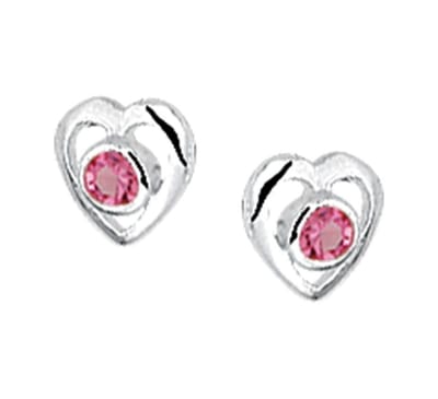 YO&NO - Oorbellen - Zilver - Oorknoppen - Hart - Strass roze - 6/6mm - Kinderen - Zilver 925