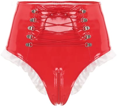BamBella® Slip Onderbroek - Maat S/M - Erotische Sexy BDSM Lingerie Dames - Rood rits ondergoed Datex mix latex en stof wetlook open kruis