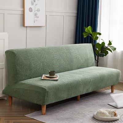 Housse de canapé-lit en Jacquard rayé sans accoudoirs, tissu de ski nautique, couleur unie, housse de canapé extensible pour salon 1 Piece (160-190cm) vert gazon