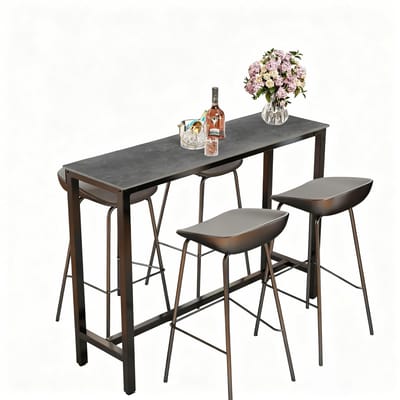 FATIVO Bartafel - Moderne Rechthoekige Eettafel - Zwart frame en tafelblad - 120x40x105cm