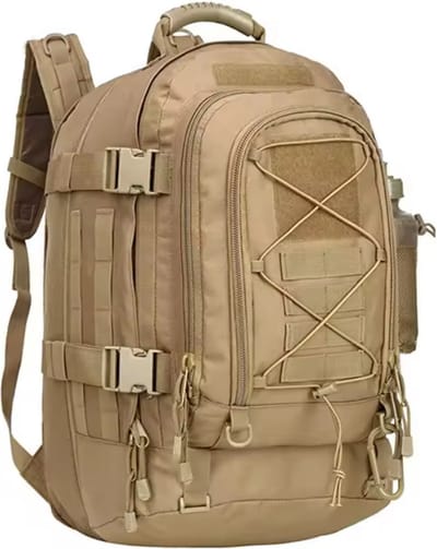 CarryQuest® - 65L Tactical Backpack - Nylon Military Rugzak met Regenhoes, Rugventilatie, Verstelbare Borstgordel, Polyester Voering & Front-/Toploader - Beige