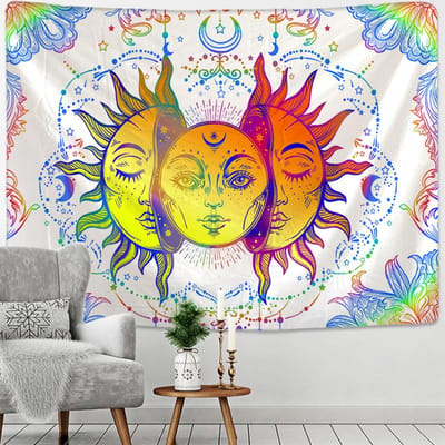 Wit Zwart Zon Maan Mandala Wandkleed Muurdecor Hekserij Wandkleed Hippie Muurkleden Studentenkamer Decoratie Psychedelisch Wandkleed 95x70CM