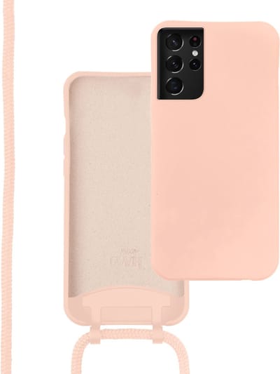 xoxo Wildhearts silicone case met koord - Telefoonhoesje met koord - Backcover hoesje met telefoonkoord - Lovely Pink Cord Case - geschikt voor Samsung Galaxy S21 Plus - roze