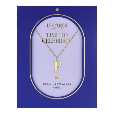 Lucardi Dames Stalen goldplated ketting letter P - Ketting - Staal - Goudkleurig - 47 cm