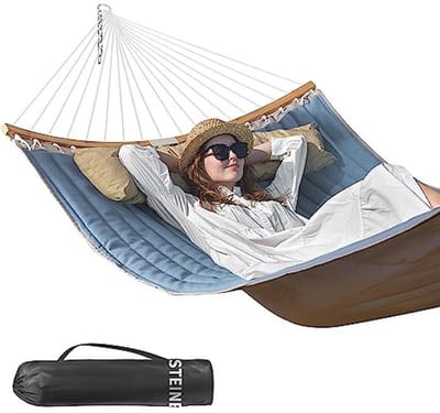 Diverse dubbel 11 FT gewatteerde hangmat voor buiten met kussen en opvouwbare spreidstang