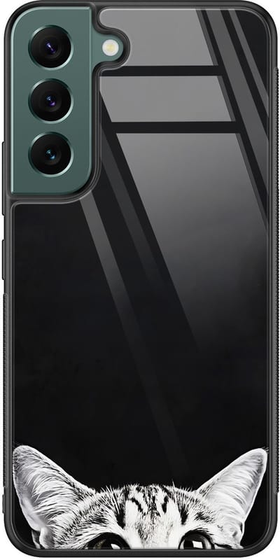 Hoesje geschikt voor Samsung Galaxy S22 - Kat kiekeboe - Zwart - TPU luxe case (glossy toplaag) - Print - Hardcase backcover zwart