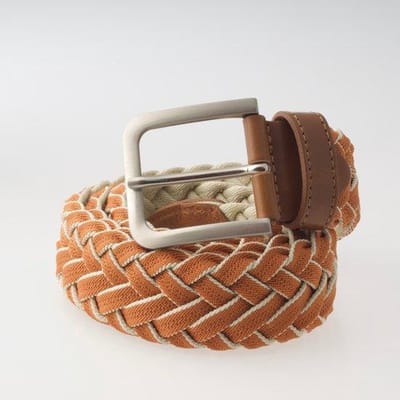 Geweven Heren Riem - Sluis Leder Osso - Italiaans Design – Wit/Lichtbruin – 95cm