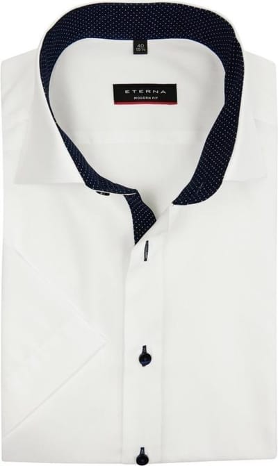 ETERNA modern fit overhemd - korte mouw - heren overhemd fijn Oxford - wit (blauw gestipt contrast) - Strijkvrij - Boordmaat: 44 (EU maat: XL)