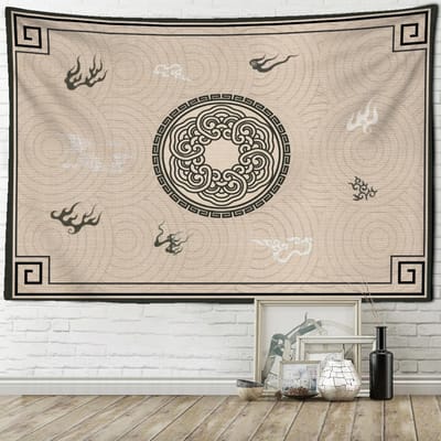 Psychedelische Wolvenkop Wandtapijt Muurhanger Hekserij Hippie Tapiz Dood Mysterie Slaapzaal Huisdecoratie 95x70cm beige