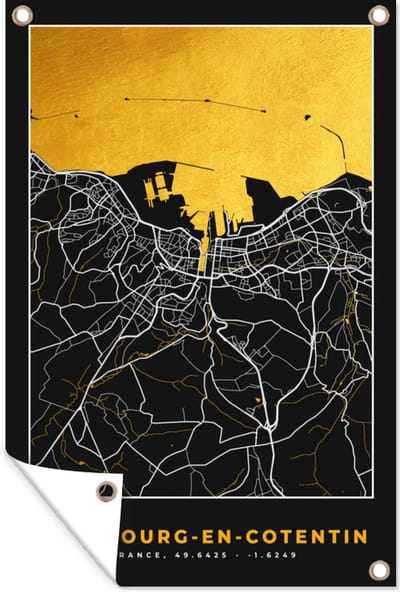 Muurdecoratie Kaart – Stadskaart – Cherbourg-en-Cotentin - Plattegrond – Frankrijk - 120x180 cm - Tuinposter - Tuindoek