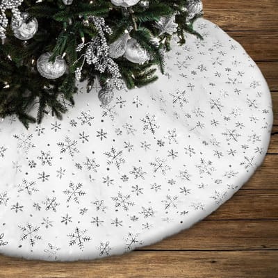 SnelShoppen - Luxe Pluche Kerstboomrok 40cm met Zilveren Sneeuwvlokken voor Feestelijke Kerstdecoratie, Winterse Thuisfeest Versiering