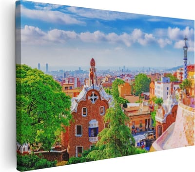 Artaza Canvas Schilderij Park Güell - 30x20 cm - Klein - Wanddecoratie Barcelona - Muurdecoratie Architectuur - Kamer Accessoires Stadsgezicht