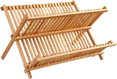 Thijox - Bamboe Rimpel Afdruiper - Opvouwbaar Afdruiprek 42x33,2x25 cm - Duurzaam Bamboe - Ideaal voor Keuken, Camping en Serviesdroging