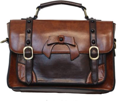 Banned Retro handtas met gespen en strik - light coffee - (bxhxd) ca. 29cm x 20cm x 9cm