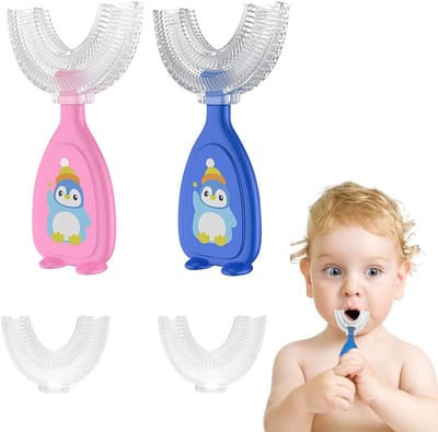 Dailygoods- Kindertandenborstel U-vormig - Handmatige Tandenborstel - Siliconen - Antislip - 2 Stuks - Voor Kinderen 2-6 Jaar