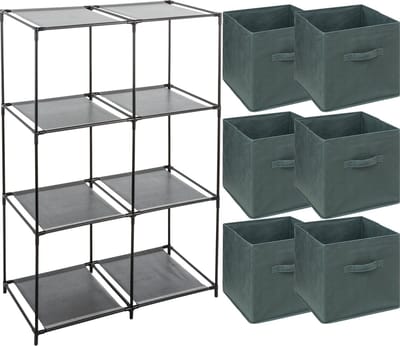 5Five Kastmandjes/opberg manden - donkergroen - 6x stuks van 29L - Metalen rekje is 68 x 98 cm