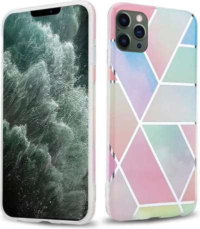 Cadorabo Hoesje geschikt voor Apple iPhone 12 PRO MAX in Regenboog Marmer No. 11 - Beschermhoes gemaakt van TPU siliconen Case Cover met mozaïek motief