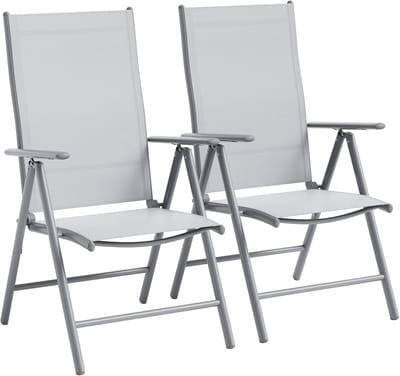 Tuinstoelen Set van 2 - Opvouwbaar & Verstelbaar in 8 Standen - Balkonstoelen / Terrasstoelen - Metaal & Ademend Mesh - Grijs