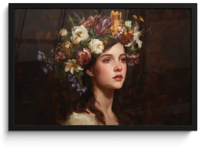 Poster in lijst - Fotolijst 60x40 cm - Posters - Portret - Vrouw - Bloemen - Posterlijst zwart - Decoratie - Wanddecoratie woonkamer - Muurdecoratie slaapkamer