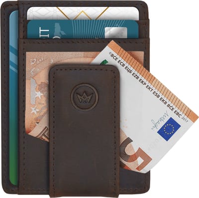 Prowallet Clipper - Pasjeshouder - Echt Leder - Vintage Brown - 6 tot 8 pasjes - Briefgeld en Muntgeld - Creditkaarthouder met Magneetsluiting - Slanke Heren Portemonnee met Geldclip