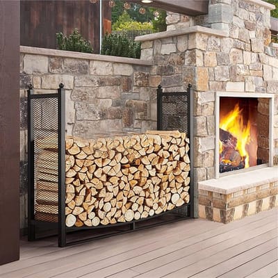 Brandhoutrek - Houtopslag - Buiten opslaan - Smeedijzeren constructie - 116x35x110cm - Zwart