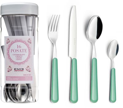 EME Brio Bestekset voor 4 personen, 16-delig, Roestvrij staal met gekleurd handvat, Green 50, Tube Box