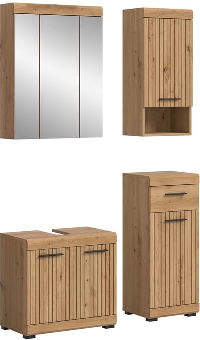 Badcombinatie Set van 4 Delen - Antraciet MDF Badkast met Wastafel en Spiegelkast - 112x191x34cm