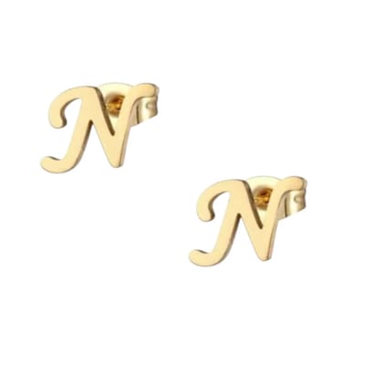 Aramat Jewels | Oorbellen | RVS letter N oorstekers goudkleurig | | | |10mm | Staal | Kinderen, Volwassenen | Verkleurd niet