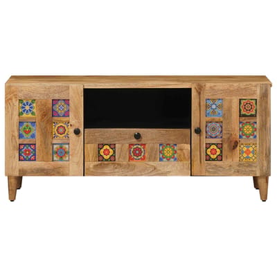 vidaXL - TV - Kast - met - lade - Naturel - 105 - x - 33,5 - x - 46 - cm - Massief - Mango - Hout