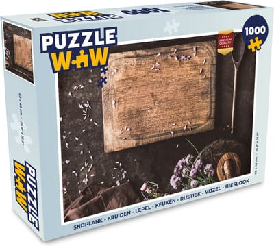 Puzzel Snijplank - Kruiden - Lepel - Keuken - Rustiek - Vijzel - Bieslook - Legpuzzel - Puzzel 1000 stukjes volwassenen
